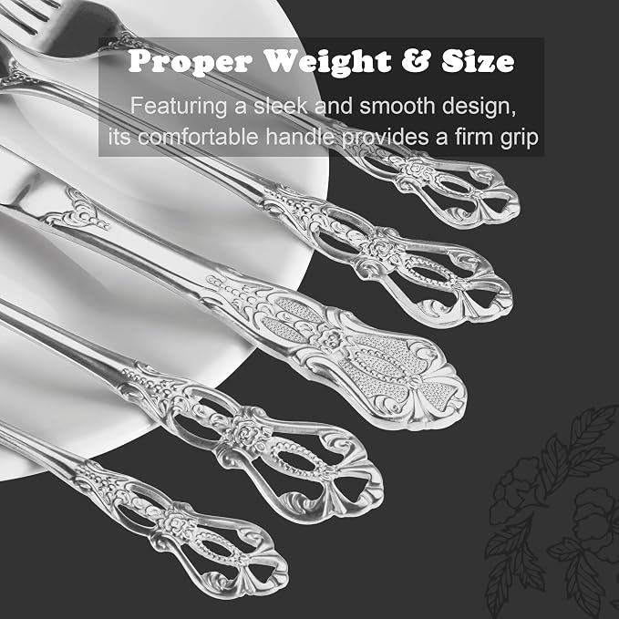 Runfly Gorgeous Retro Royal Silver Stainless Steel 20-Piece Flatware Set | Silverware Set for 4, Anti-rust Cutlery Set Utensils Kitchen Including Fork Spoon and Knife