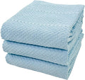Light Baby Blue Kitchen Hand Dish Towels, Set of 3, 100% Cotton, 18" x 28" | Terry Loop Ribbed Textured, Soft & Absorbent Cleaning Cloth, Quick Dry, Multipurpose for Everyday Use
