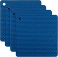 Silicone Trivets for Hot Dishes, Pots and Pans, Hot Pads for Kitchen, Navy Blue Silicone Pot Holders Mats for Kitchen Quartz Counter Heat Resistant Mat, Flexible Table Trivet Mat Set 4