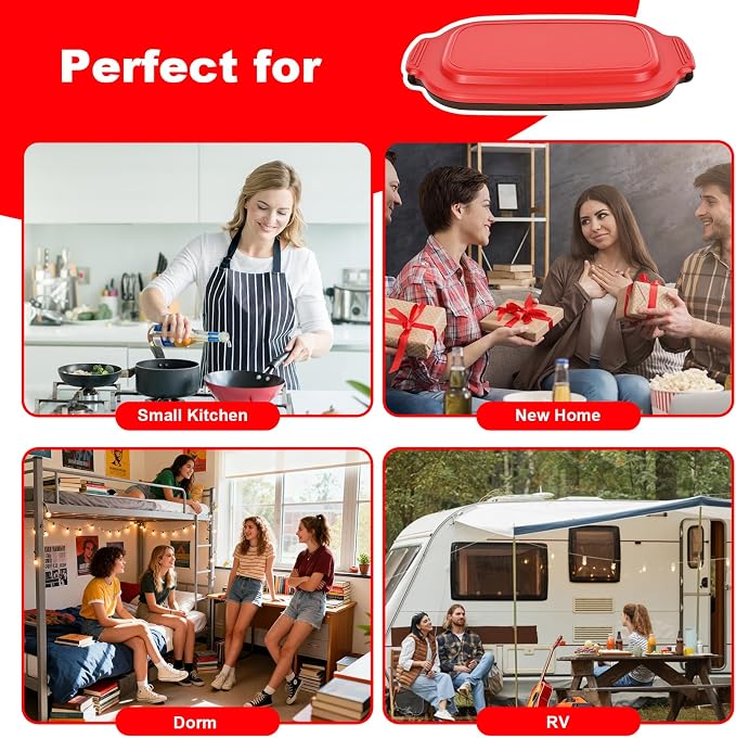 Microwave Egg Poacher & Cooker for 2 Eggs – Multi-Use Fryer with Silicone Lid, Makes Bacon, Omelets & Breakfast Sandwiches | Dishwasher Safe, BPA-Free, Portable for Dorm, Travel, Office (Red)