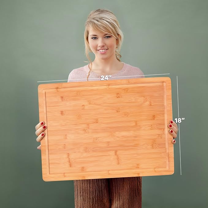 Large Cutting Board for Kitchens 24 X 18 by Grizzly Living - Heavy Duty Bamboo Cuttings Boards for Meat, Veg & Charcuterie - Large Wooden Stove Top & Countertop (24" x 18") Epicurean, Butcher
