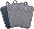 Pot Holders Yarn-Dyed Set of 3 Non Slip Silicone Kitchen Lines | Heat Resistant 500℉ Kitchen Gloves BBQ Cooking Baking Women Men Cooking Barbecue Microwave Machine Washable (Gray Potholders)