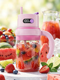Portable Juicer Blender Cup, USB-C Rechargeable, Pink | LED display, cordless use and dual lids for fruit drinks, protein shakes and small ice cubes; 500ml max blending.