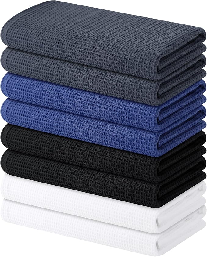 Homaxy 100% Cotton Waffle Weave Kitchen Towels, 8 Pack, Multiple Colour | Soft and Absorbent Dish Towels, 16 x 26 Inches Quick Dry Hand Towels