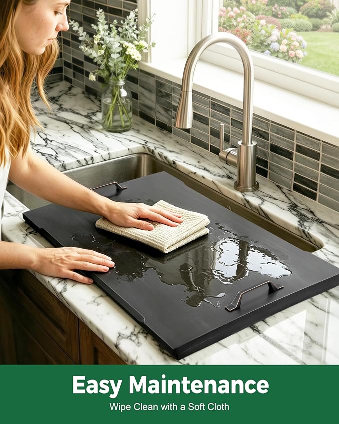 Gaialoop Noodle Board Stove Cover for Gas Stove with Handles, Black Acacia | Black Acacia wood stovetop cover adds counter space, hides stains, elevates your kitchen, and protects most 30" gas stoves
