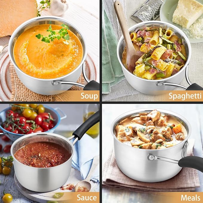 P&P CHEF 1 Quart Sauce Pan With Lid, Small Pot Saucepan for Milk, 1 Pc | Stainless Steel Saucepan, Small Sauce Pot for Cooking, Visible Glass Lid & Bakelite Heat-Proof Handles,Dishwasher Safe