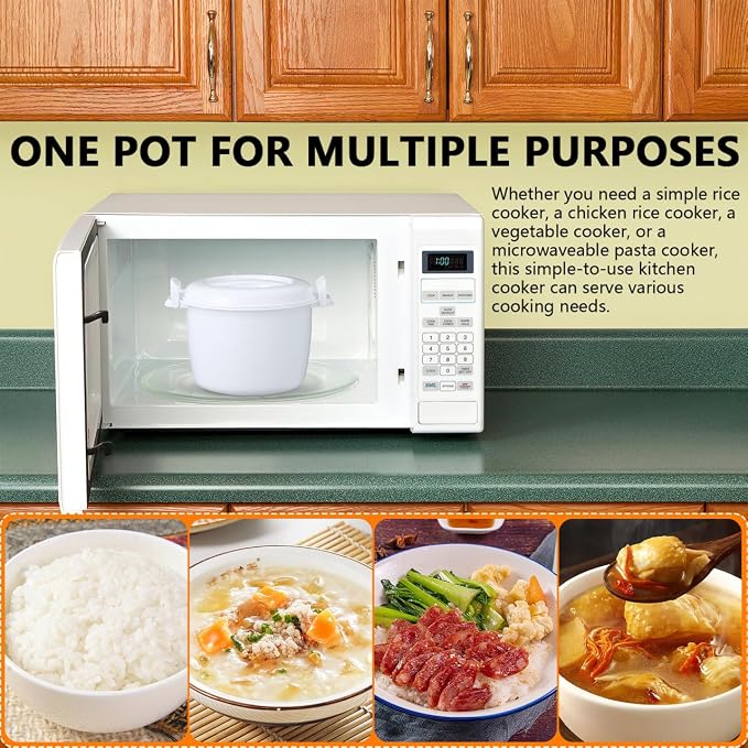SHERCHPRY 1.8L Microwave Rice Cooker with Lid, 1 Cup Capacity | Rice Cooker for Microwave, Microwavable Steamer for Pasta and Vegetables, Compact Cooking Container for Small Kitchens