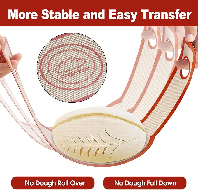 Silicone Bread Sling Oval and Round - Non-Stick & Easy Clean Reusable Oval Silicone Baking Mat for dutch oven. With Long Handles Sourdough Bread Baking mat tools supplier Liner,2 Brown Set