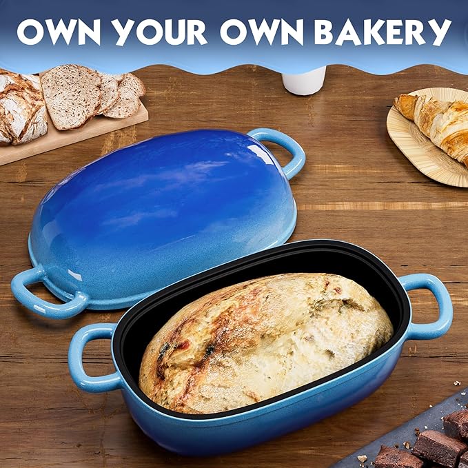 Dutch Oven 9x6 Inch，2.5QT Cast Iron Bread Pans for Bread Baking | Loaf Pan with Lid, loop handles，for Homemade Breadmaking，induction cooktop，oven safe，cooking stews & meats