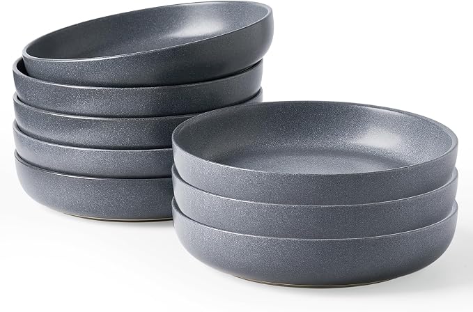 famiware Milkyway 33 oz Pasta Bowls Set of 8, Matte Dark Charcoal | Double Reactive Glaze, Scratch-Resistant Stoneware Salad Bowls, Stackable, Dishwasher & Microwave Safe, Lead-Free