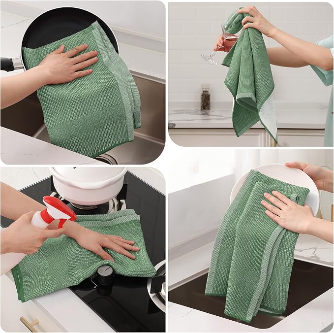 Mordimy Premium Cotton Kitchen Towels (18"x 28", 8 Pack), Grass Green | 100% Ring Spun Cotton, Super Absorbent, 380 GSM, Flat & Terry, Soft, Hanging Loop Dish Towels
