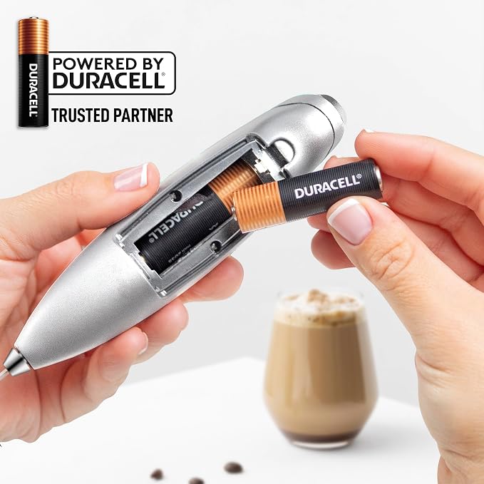 Zulay Kitchen Powerful Milk Frother Wand With Duracell Batteries - Ultra Fast Handheld Drink Mixer - Electric Whisk Foam Maker for Coffee, Lattes, Cappuccino & Matcha - Double Whisk - Silver