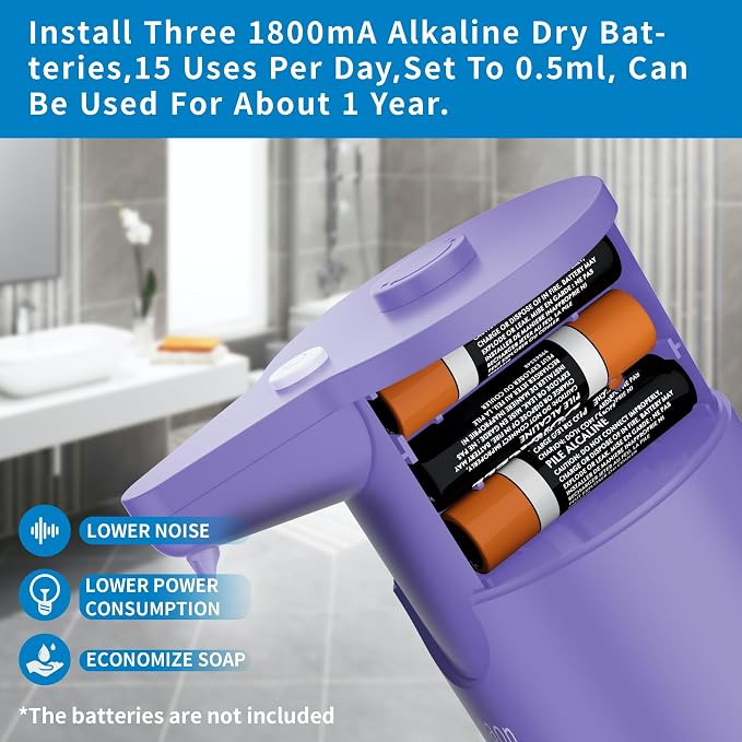Automatic Soap Dispenser Touchless, Hands-Free, Multi Adjustable Volume, Long Battery Life, Compatible with Thick & Thin Dish/Hand Soap for Bathroom and Kitchen, Easy for Toddlers, Purple