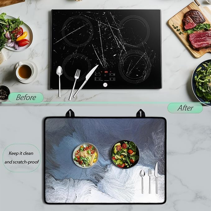 Black Blue Grey White Stove Top Covers for Electric Stove Royal Gray Modern Art Abstract Glass Top Gas Stove Pad Heat Resistant Range Cooktop Mat for Kitchen 28"x20"