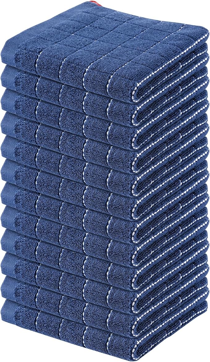 Homaxy 100% Cotton Terry Kitchen Dish Cloths, 12 Pack, Navy Blue | Ultra Soft and Absorbent, Suitable for Drying and Washing Dishes