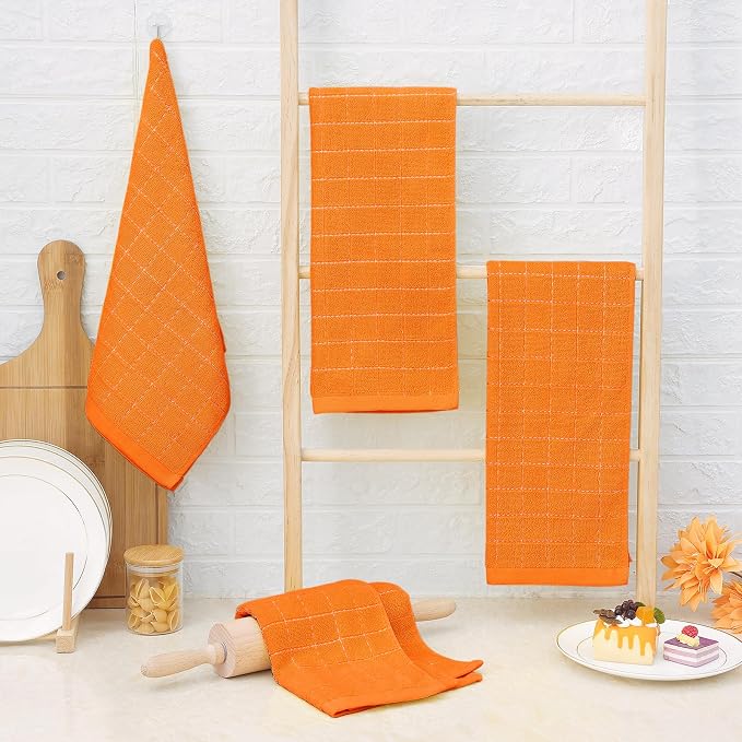 Homaxy 100% Cotton Terry Kitchen Towels, 6 Pack, Orange | Ultra Soft and Absorbent Dish Towels for Kitchen, Suitable for Drying and Washing Dishes