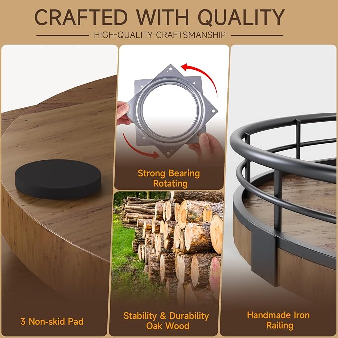 AMH 12-Inch Farmhouse Oak Lazy Susan Organizer, Walnut Finish | Smooth rotating oak tray with walnut finish for dining tables, kitchen counters, pantries and cabinet storage.