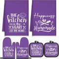 Sratte 6 Pcs Kitchen Decor Accessories Set, Kitchen, Purple | Farmhouse Kitchen Towels Pot Holders Oven Mitts Set 2 Dish Towels 2 Potholders 2 Cooking Mittens for Baking Cooking Supply