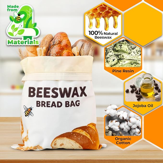 OHIYO Beeswax Bread Bags for Homemade, Reusable Natural Beeswax Sourdough Bread Bags Freshness Keeper for Homemade, Bakery Essentials, Bread Box (2 Pack)