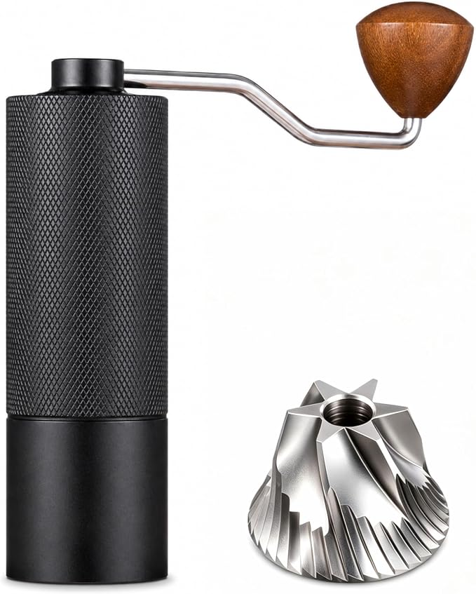 Manual Coffee Grinder - Stainless Steel Burrs, Adjustable Grind Settings, Portable Hand Crank for Espresso, Drip, French Press - Compact, Durable, Ideal for Home & Travel (Black)