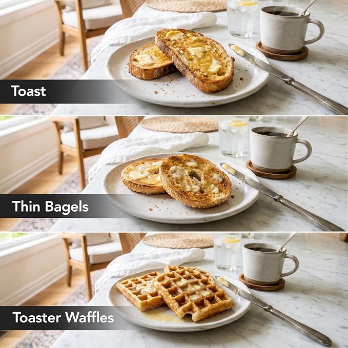 OVENTE Electric 2 Slice Toaster Machine 6-Shade Setting, Black TP2210B | Compact Design and Removable Crumb Tray, 700W Power Perfect for Toasting Bread, Thin Bagels and Waffles