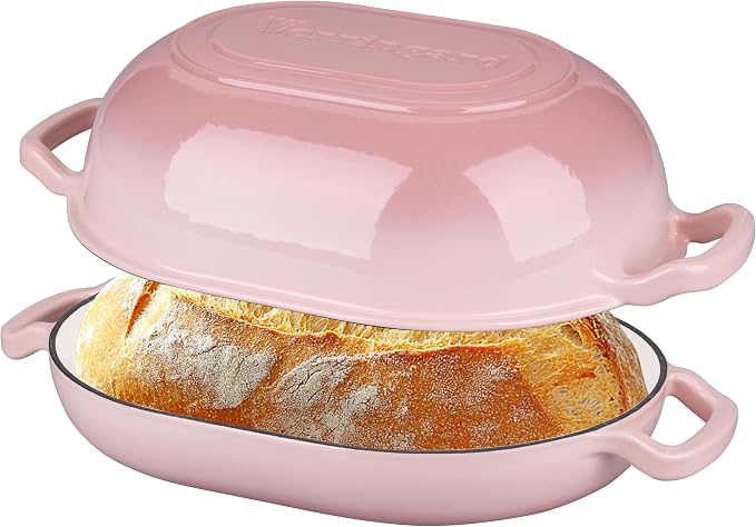 VORRINGARD Enameled Cast Iron Sourdough Bread Oven, Dutch Oven, Loaf Cast Iron Bread Pan for Homemade Bread Baking, Meatloaf Pan with Lid, 7QT, Pink