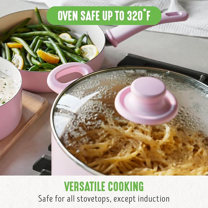 GreenLife 6QT Ceramic Nonstick Stockpot with Glass Straining Lid, Pink | PFAS-Free Ceramic Nonstick Coating, Large Cooking Pot, Soup Pan, Stay-Cool Handles, Dishwasher & Oven Safe up to 350F