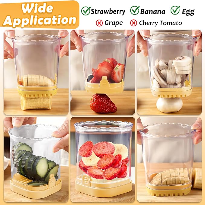 Creative Strawberry Slicer, Detachable Cutter with Push Plate (Yellow)