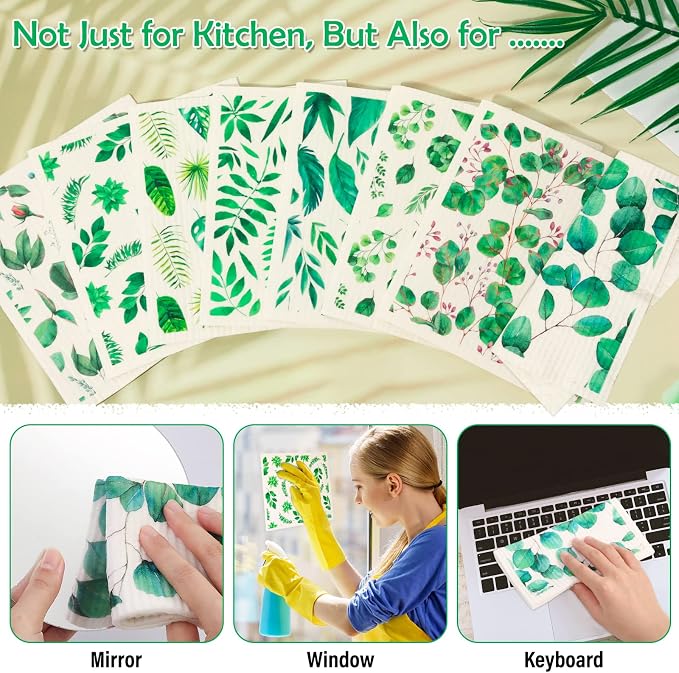 Lucomb Sedish Dishcloth (8 Pack-Green Plants)