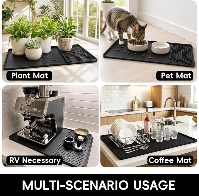 Caketime 2 In 1 Silicone Coffee Bar Mat Accessories Detachable Dish Drying Rug Rack Stone for Kitchen Countertop Under Sink Home House Apartment Office Essentials Espresso Machine Must Have