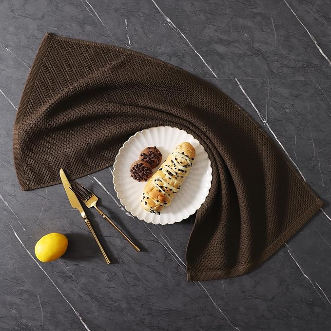 Homaxy 16 Pack 100% Cotton Kitchen Towels and Dishcloths Set, Dark Brown | 12 x 12 Inches and 13 x 28 Inches Kitchen Towels Set, Ultra Soft Absorbent Dish Cloths for Washing Dishes