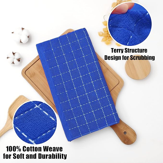 Homaxy 100% Cotton Terry Kitchen Dish Cloths, 12 Pack, Blueberry | Ultra Soft and Absorbent, Suitable for Drying and Washing Dishes