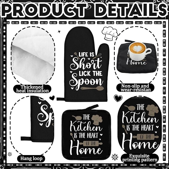 Fourluoo 10 Pcs Farmhouse Kitchen Decor Set Dish Towels Kitchen Rugs Oven Mitts and Pot Holders Home Decor for Cooking Baking Grilling Women Mom Gift