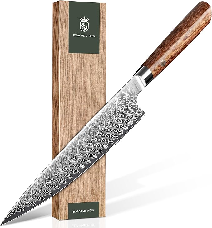 Dragon Creek Damascus Chef's Knife - Meat Vegetable Cutting | Japanese Chef Knife for Birthday Thanksgiving Gift for Mom or Dad