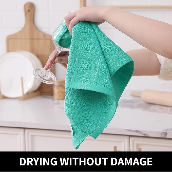 Homaxy 100% Cotton Terry Kitchen Towels, 8 Pack, Turquoise | Ultra Soft and Absorbent Dish Towels for Kitchen, Suitable for Drying and Washing Dishes