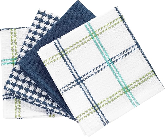 T-Fal Premium Waffle Dish Cloths: Highly Absorbent, Super Soft Long Lasting - 100% Cotton, 12"x13" Towel for Cleaning & Drying, (4-Pack), Cool