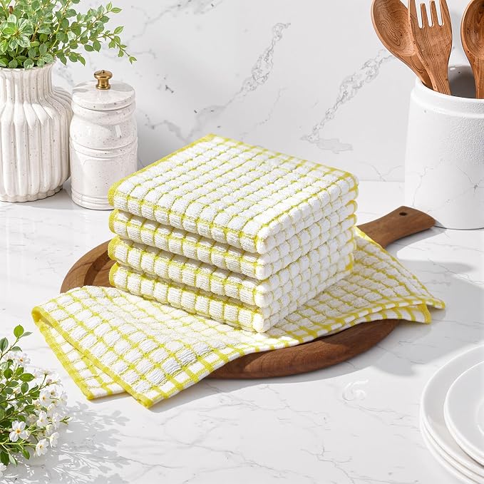 Homaxy 12 Pack Terry Kitchen Dish Cloths, 12"x12", Yellow | Super Soft and Absorbent Dish Rags, Quick Drying Reusable Dish Towels for Washing Dishes