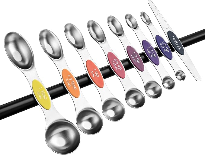 Spring Chef Stainless Steel 8 Magnetic Measuring Spoons, Mountain Sunrise | Nesting Metal Teaspoon & Tablespoon Measuring Spoons with Leveler for Dry & Liquid Ingredients, Dual Sided, Dishwasher Safe