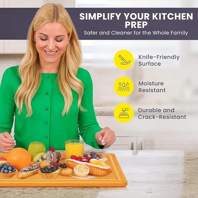 Extra Large Bamboo Cutting Board Featuring 18 Inch Wood Cutting Boards for Kitchen with Glue-Free Surface™ – Non-Toxic Wooden Chopping Boards, FSC-Certified, Durable Carving Boards - Rectangle
