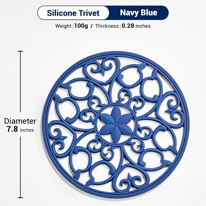 SMARTAKE 3 Set Silicone Trivet Mats for Hot Dishes Pots Pans (Navy Blue) | Heat Resistant Pots and Pans Holders, Non-Slip Flexible Pads Coasters for Countertops Table, Modern Kitchen Decor Accessories