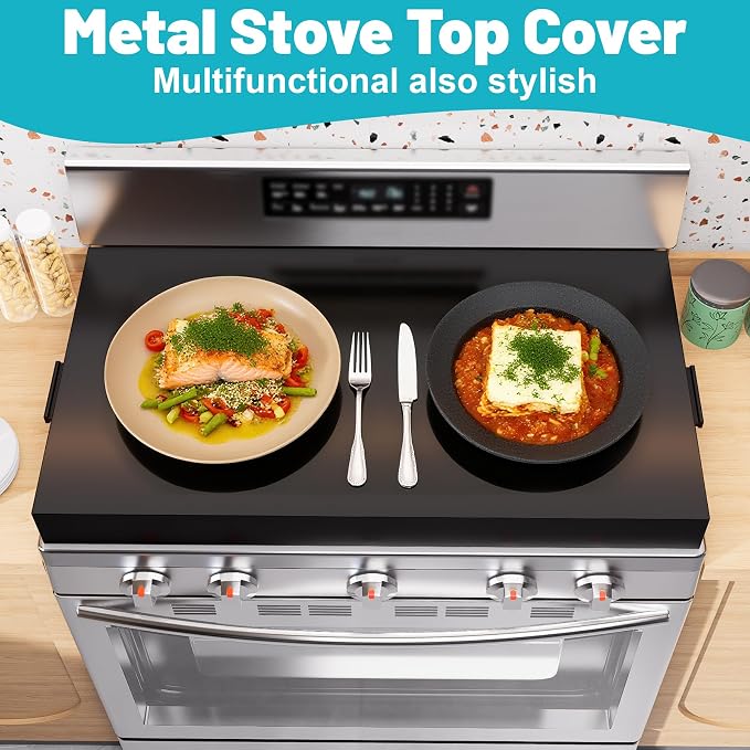 Stove Top Cover, Large Gas Stove Cover Board, 30" L x 22" W x 3" H, Metal Stove Top Cover with Handles, Noodle Board Cooktop Cover, Kitchen Organizer, Easy to Clean