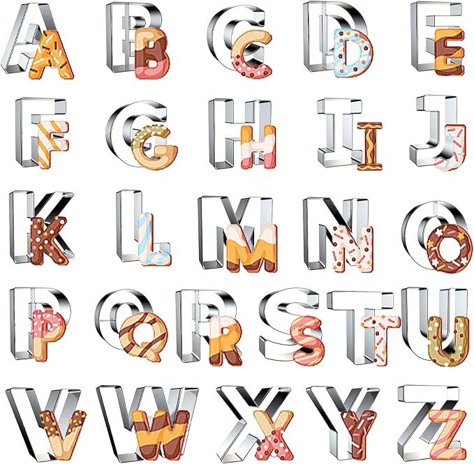 Alphabet Cookie Cutter Tool Set, 26 Pcs Large 2.5 Inch Stainless Steel Cookie Cutter Set Fondant Biscuit Fruit Dough Mold Tools for Halloween, Christmas,Birthday Party Decorations (Large-Letter)