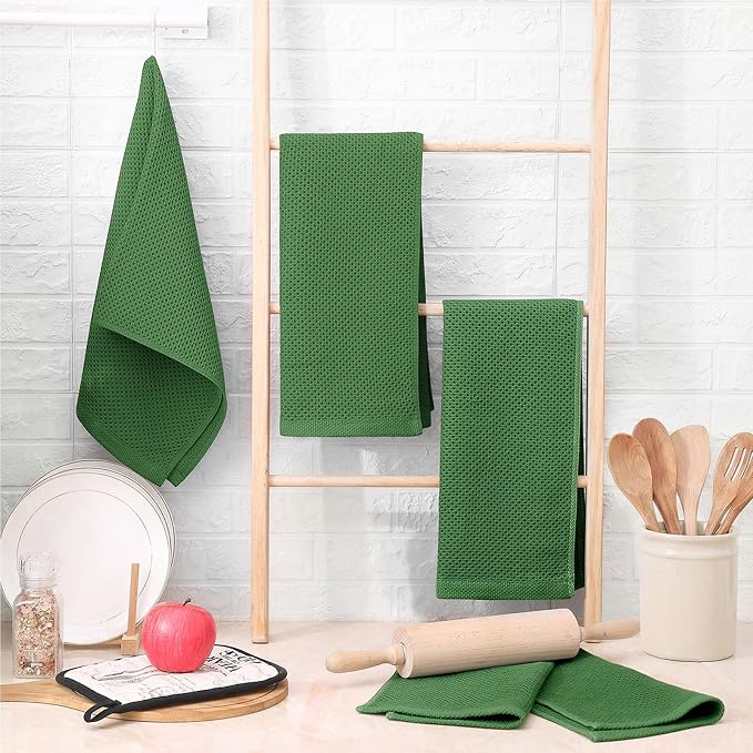 Homaxy 100% Cotton Waffle Weave Kitchen Towels, 15-Pack, Grass Green | Ultra Soft Absorbent Dish Towels, Quick Drying Cleaning Towels, 13 x 28 Inches
