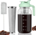 Cold Brew Coffee Maker, 64 oz Glass Mason Jar Pitcher | 100μm stainless steel filter, wide mouth design, leak-proof lid with handle, pour spout for iced coffee, tea and cold drinks