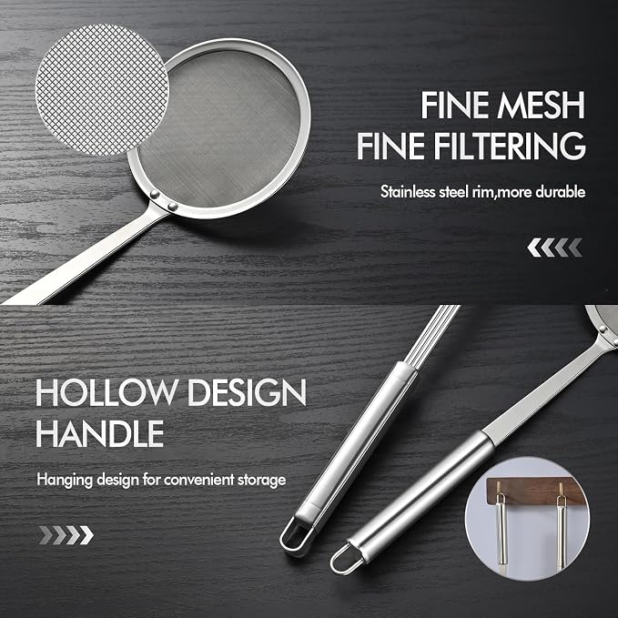 6.89 Large Metal Spider Strainer With Mesh Fatoff Mesh Slotted Spoon For Kitchen,Stainless Steel Cooking Oil Strainer For Deep Fry Basket
