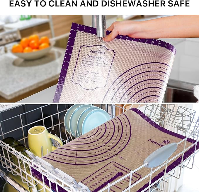 DANIA & DEAN 36"x24" Extra Thick Silicone Baking Mat for Pastry and Bread | Non-Slip & Non-Stick Mat with Measurements, for Pizza, Pie Crust, Dough Rolling, Pasta & Sourdough, Reusable Counter Sheet
