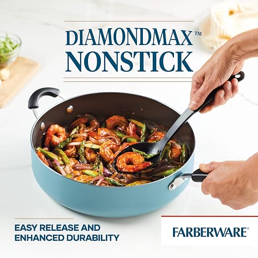 Farberware Cookstart DiamondMax Nonstick Jumbo Cooker with Lid and Helper Handle, Dishwasher Safe, 6 Quart - Aqua