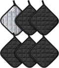 Joyhalo 6 Pack Pot Holders for Kitchen Clearance | Cotton Oven Holder with Great Heat Resistance, Potholders Sets for Kitchen, Countertops, Hot Pots and Pans, Black
