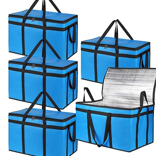 Bodaon 5-Pack Cooler Insulated Food Delivery Bag, Rideshare Delivery Bag, XXX-Large Thermal Bags for Catering/Hot Pizza, Travel/Camping/Picnic/Grocery Reusable Warmer Frozen, Blue-Black Edge