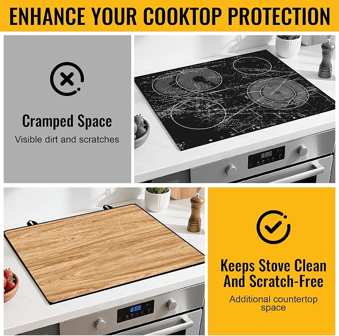 NYZE Stove Top Cover for Electric/Glass Stove Wood Color Flat Top Cooktop Protector, Electric Cooktop Cover, Extra Counter Space for Kitchen